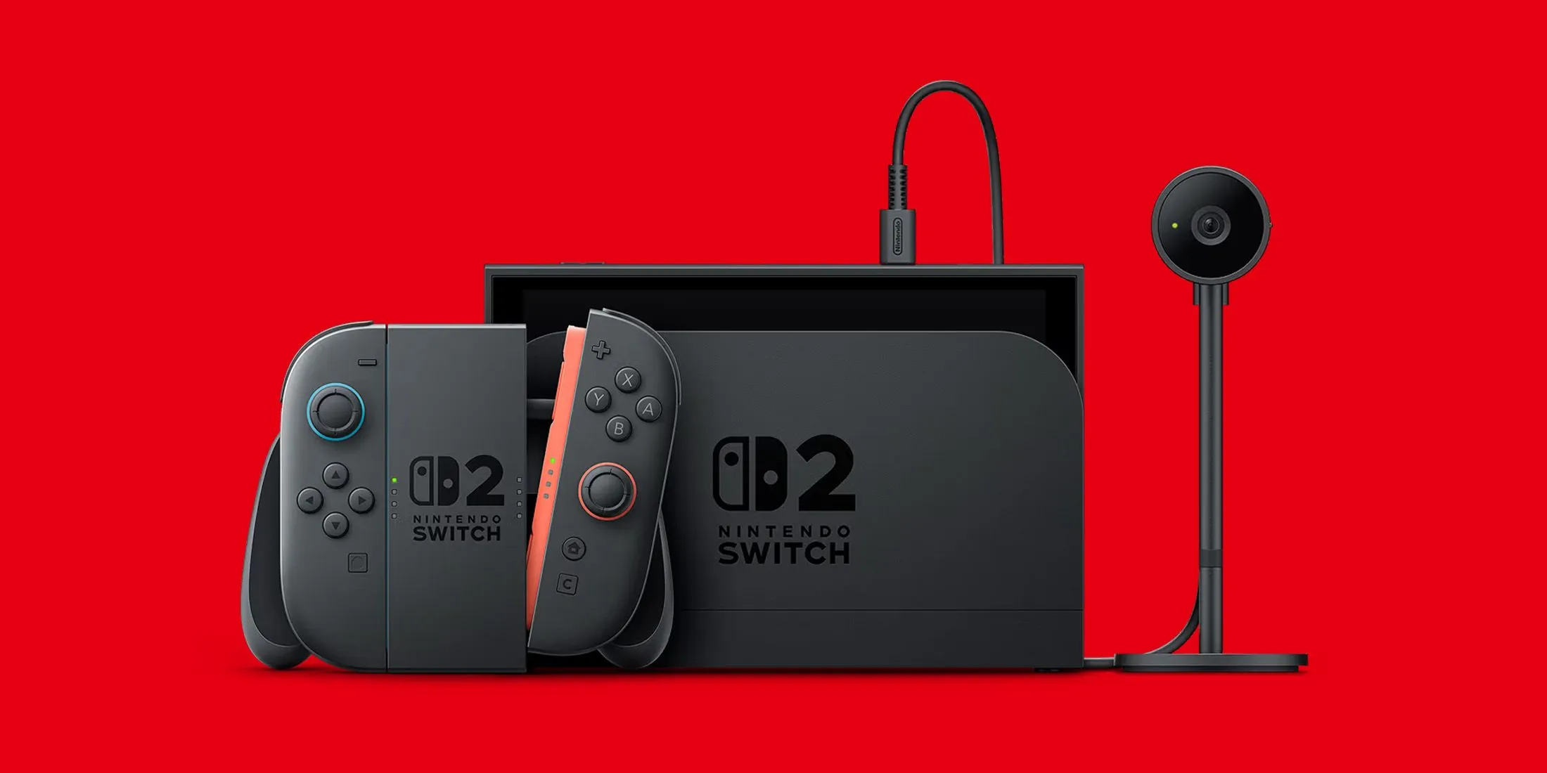 Nintendo Switch 2 on red background