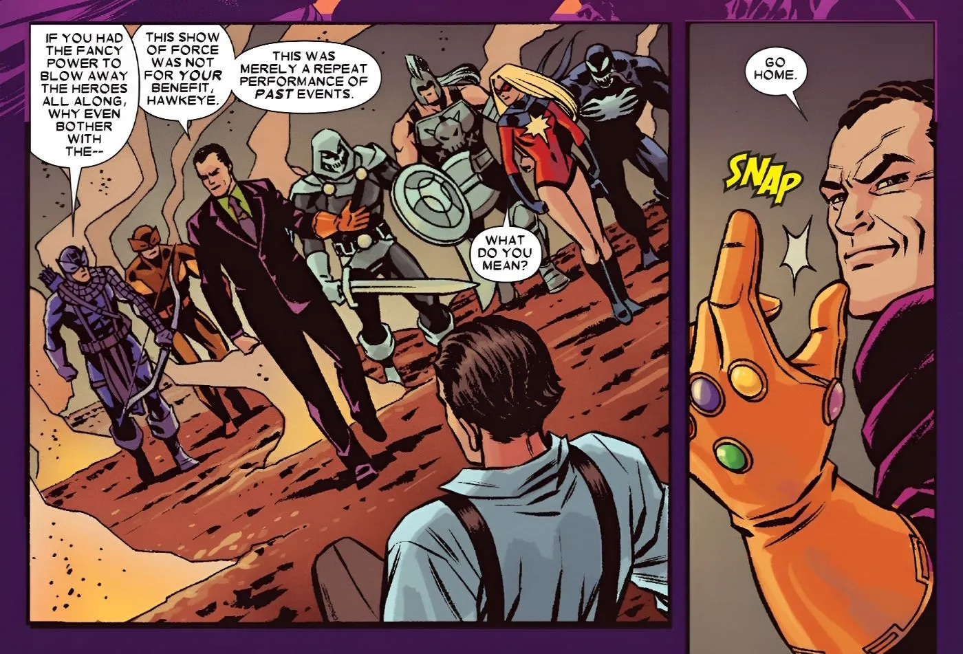 Norman Osborn Snaps With the Infinity Gauntlet While Surrounded by Villains