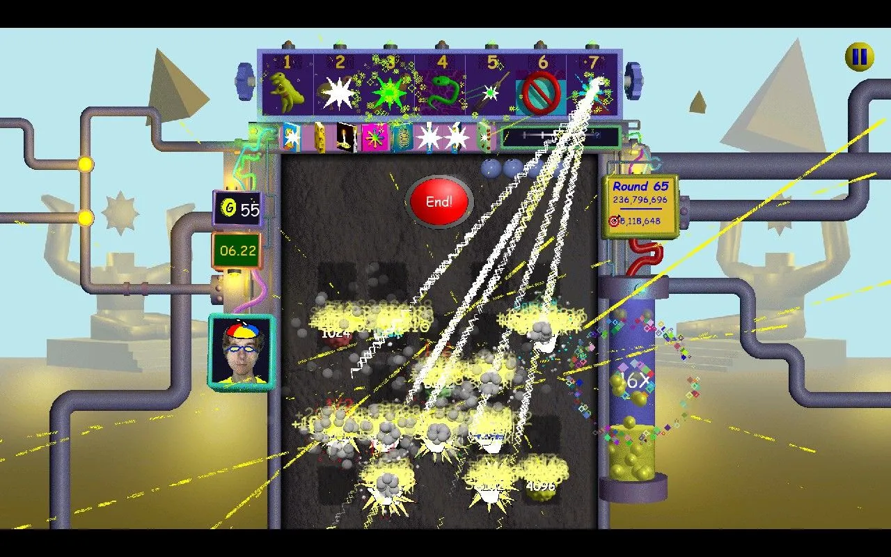 Gameplay showing Nubby shooting beams at pegs to increase scores. Gameplay showing Nubby shooting beams at pegs to increase scores.
