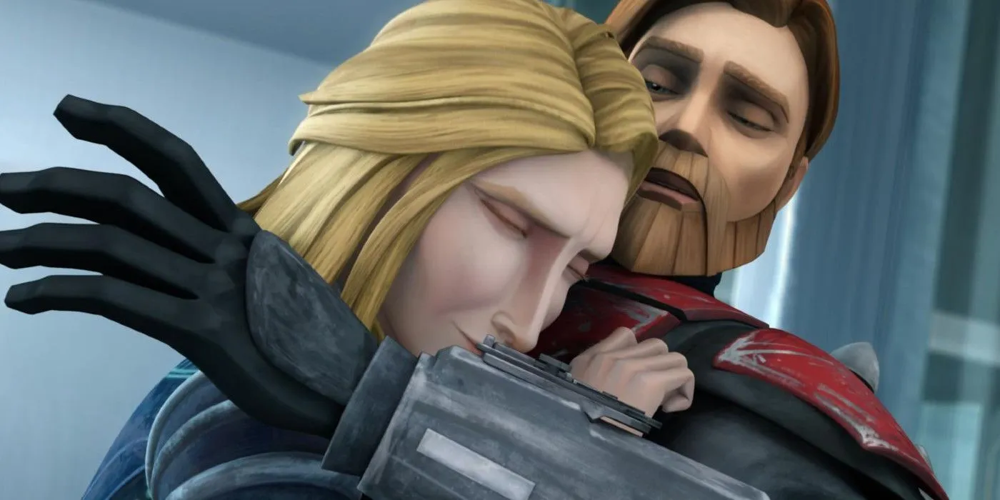 Obi-Wan Kenobi and Satine Kryze hugging