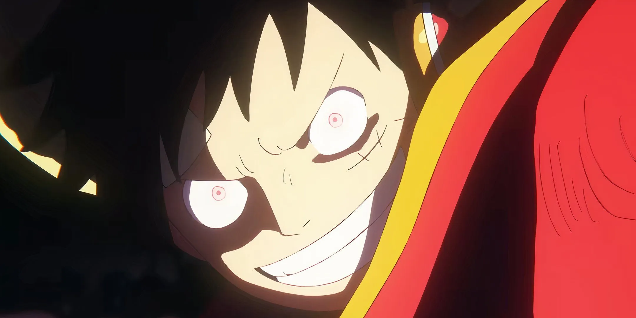 Luffy looking menacing in the One Piece anime. Luffy looking menacing in the One Piece anime.