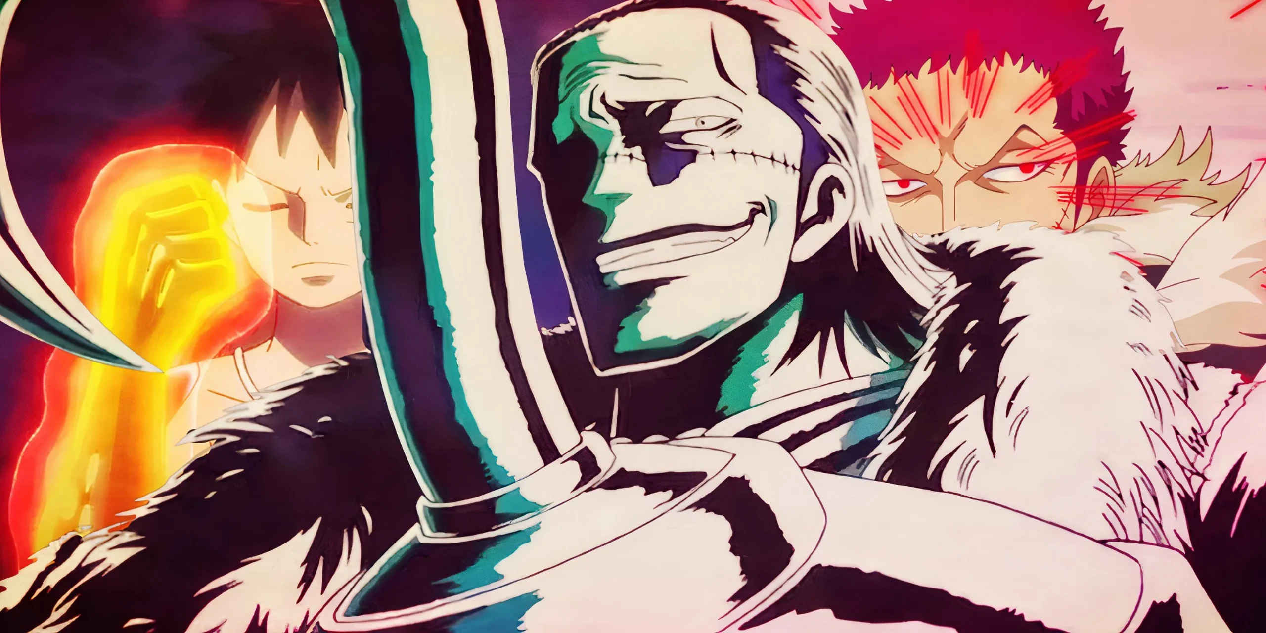Feature header showcasing Luffy, Katakuri, and Crocodile from One Piece Feature header showcasing Luffy, Katakuri, and Crocodile from One Piece