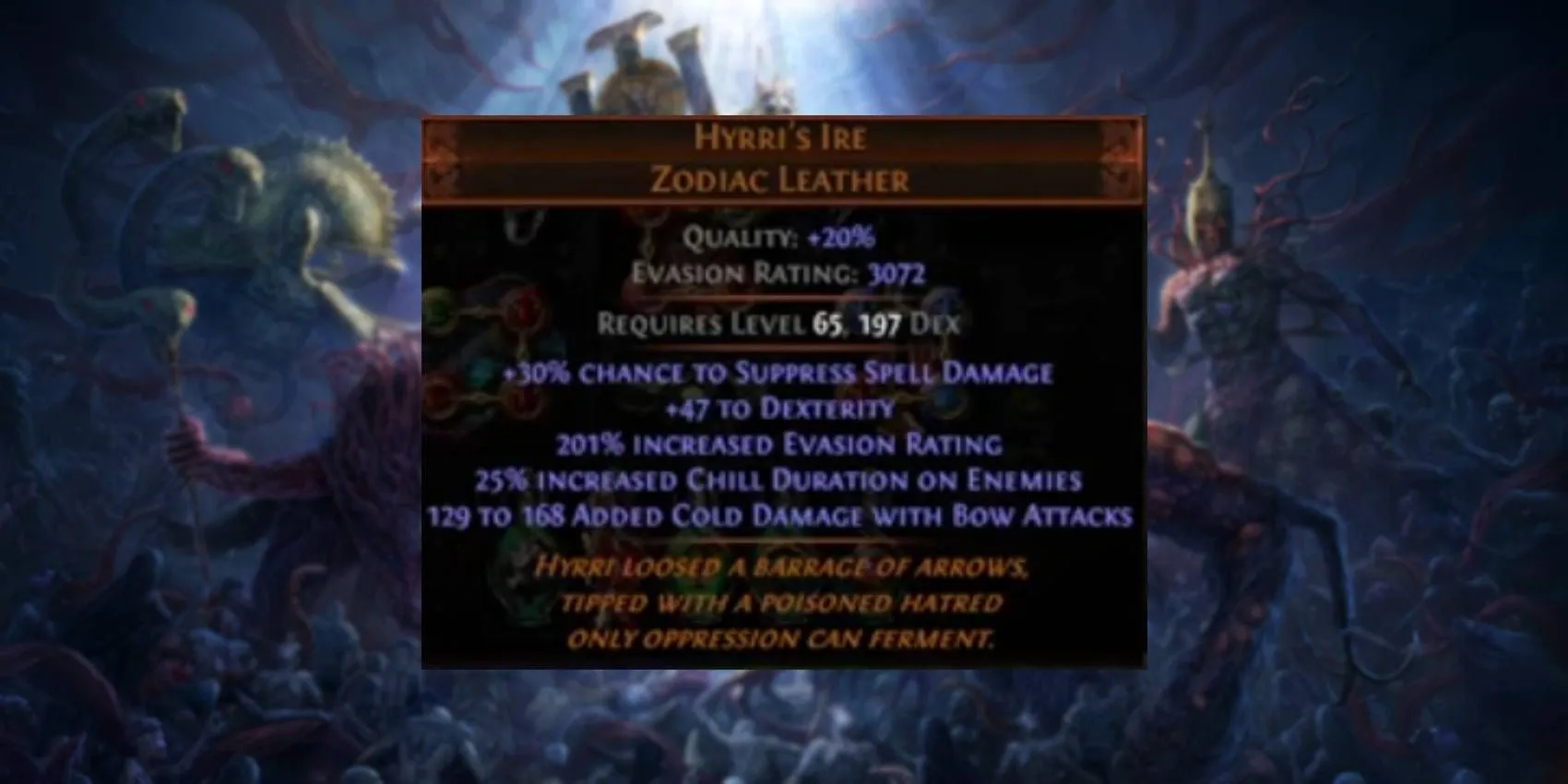 Path of Exile 2 Hyrri's Ire Unique gear showcasing its effects