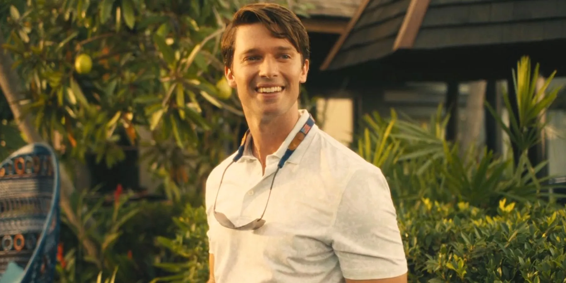 Actor Patrick Schwarzenegger as Saxon in The White Lotus. Actor Patrick Schwarzenegger as Saxon in The White Lotus.