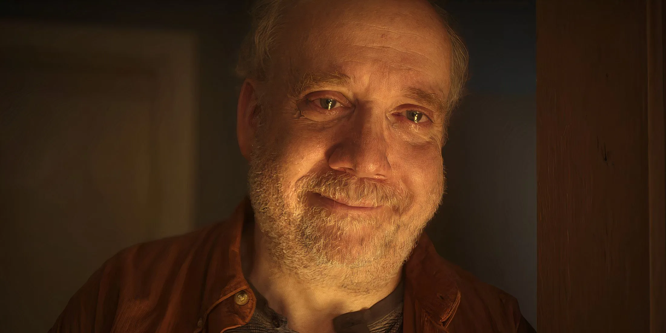 Paul Giamatti as Philip looking both happy and sad in Black Mirror season 7 episode 5 Paul Giamatti as Philip looking both happy and sad in Black Mirror season 7 episode 5