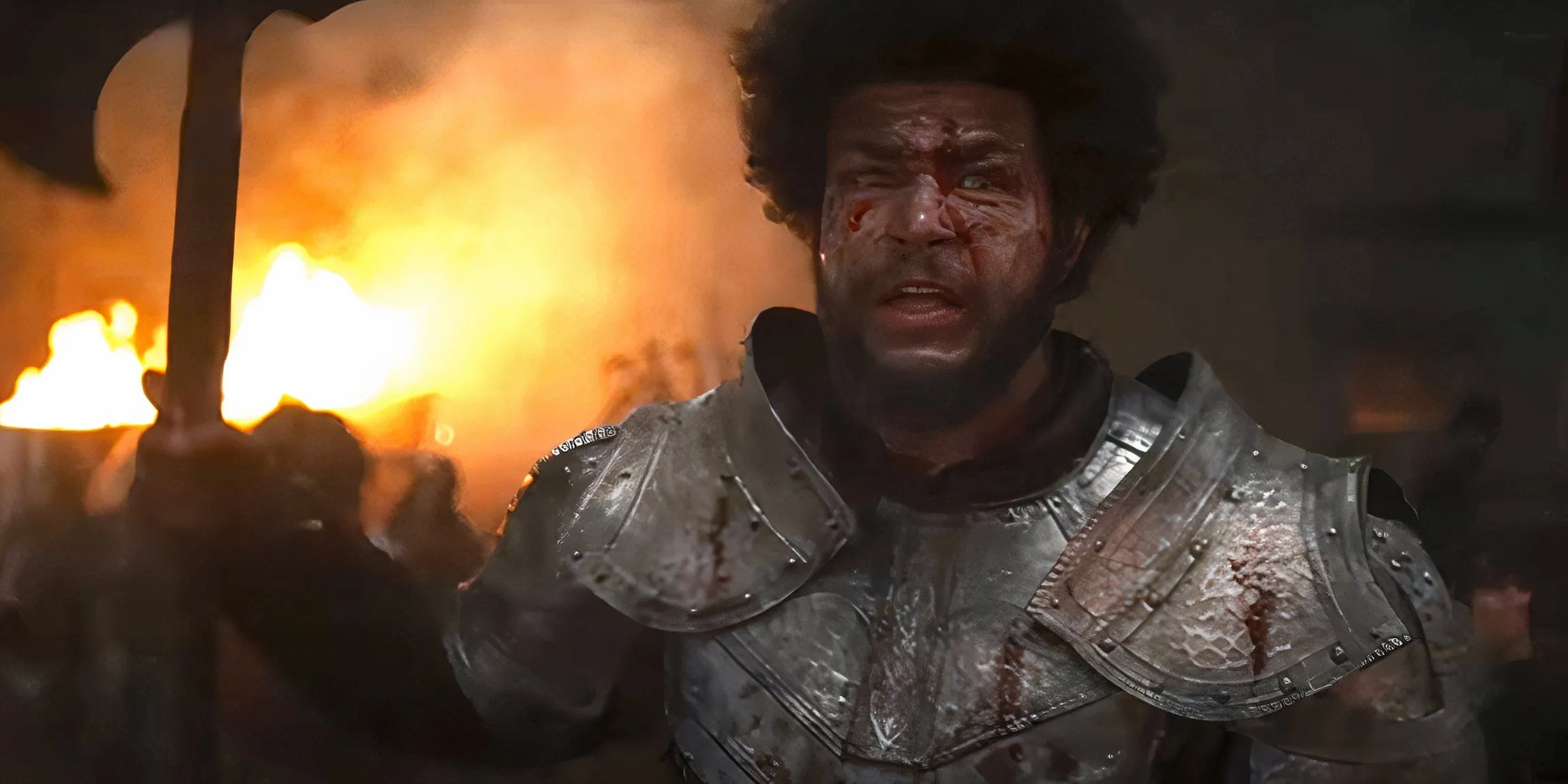 Perrin Aybara covered in blood in a battle in The Wheel of Time Perrin Aybara covered in blood in a battle in The Wheel of Time