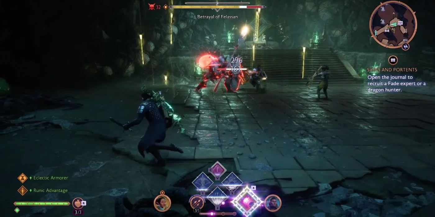 Player and party fighting the Betrayal of Felassan