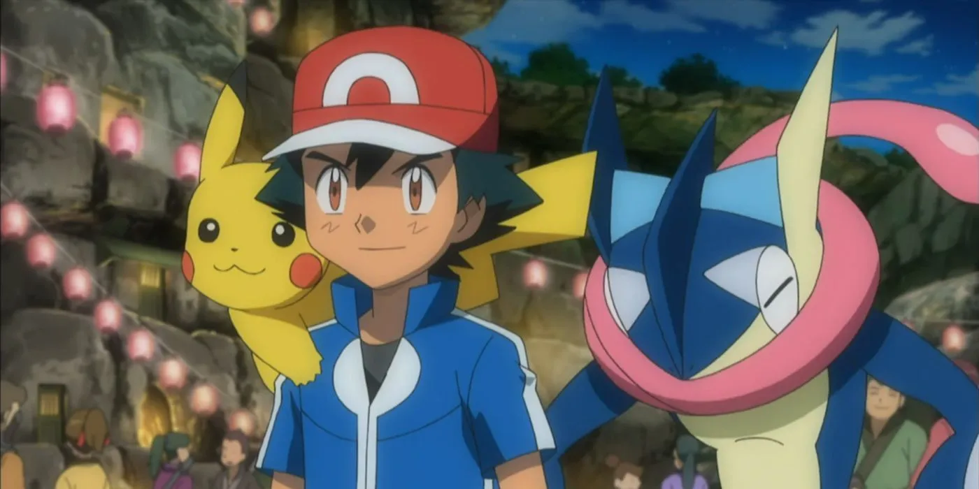 Ash, Pikachu, and Greninja after a successful adventure