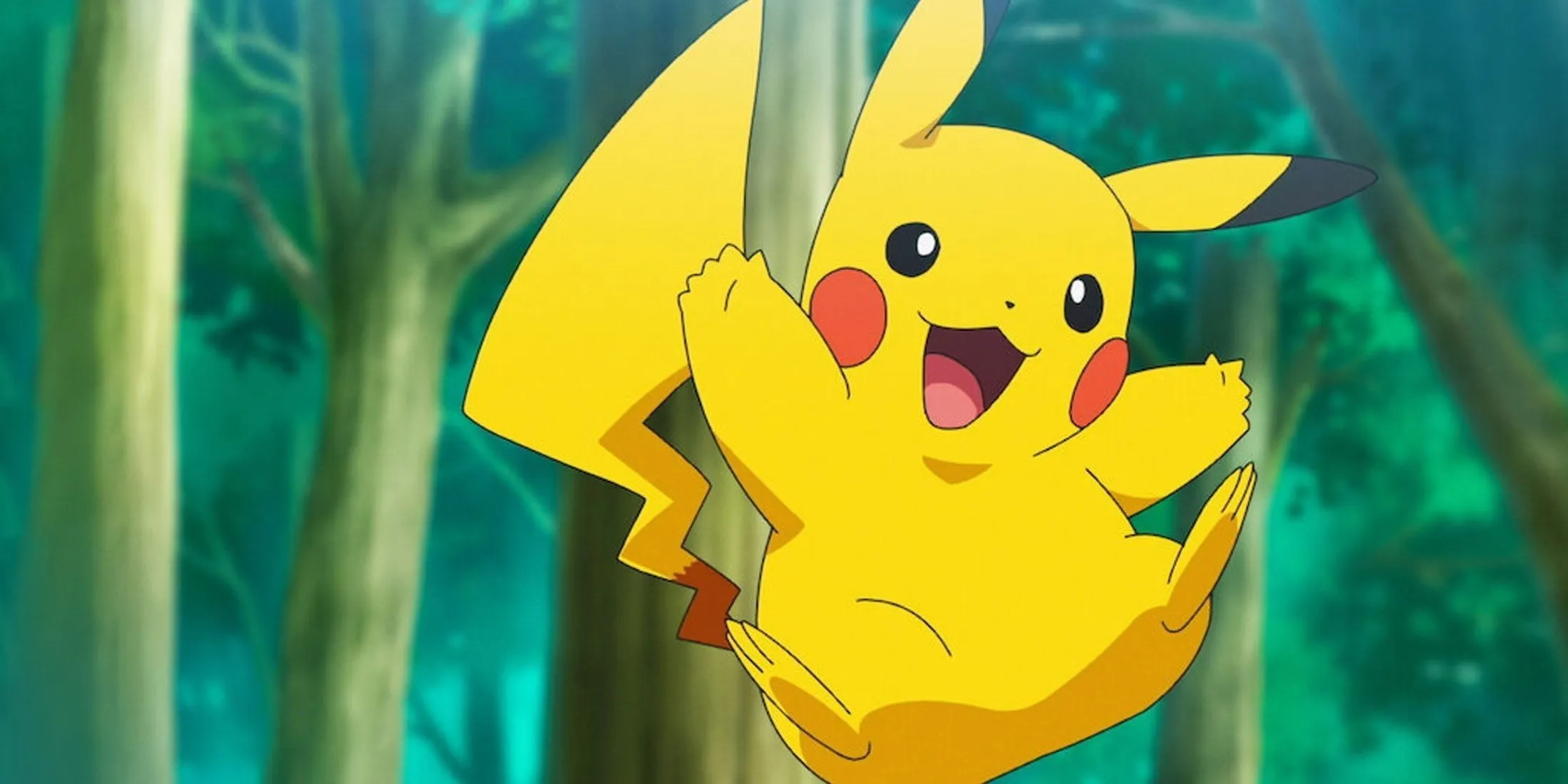 Pikachu Jumping in Forest Pikachu Jumping in Forest