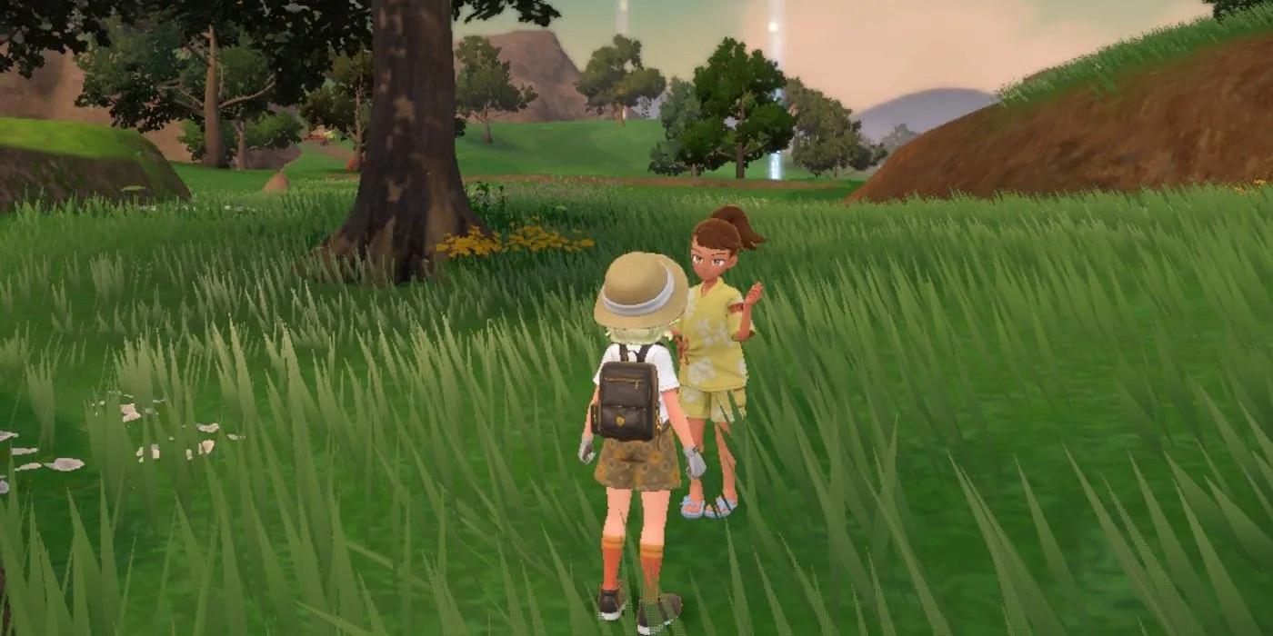 A player character encounters a Festival Girl NPC in Pokémon Scarlet and Violet's The Teal Mask DLC. A player character encounters a Festival Girl NPC in Pokémon Scarlet and Violet's The Teal Mask DLC.
