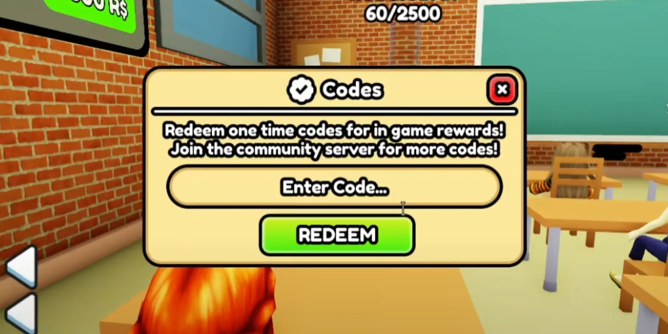 Prank the Teacher codes tab