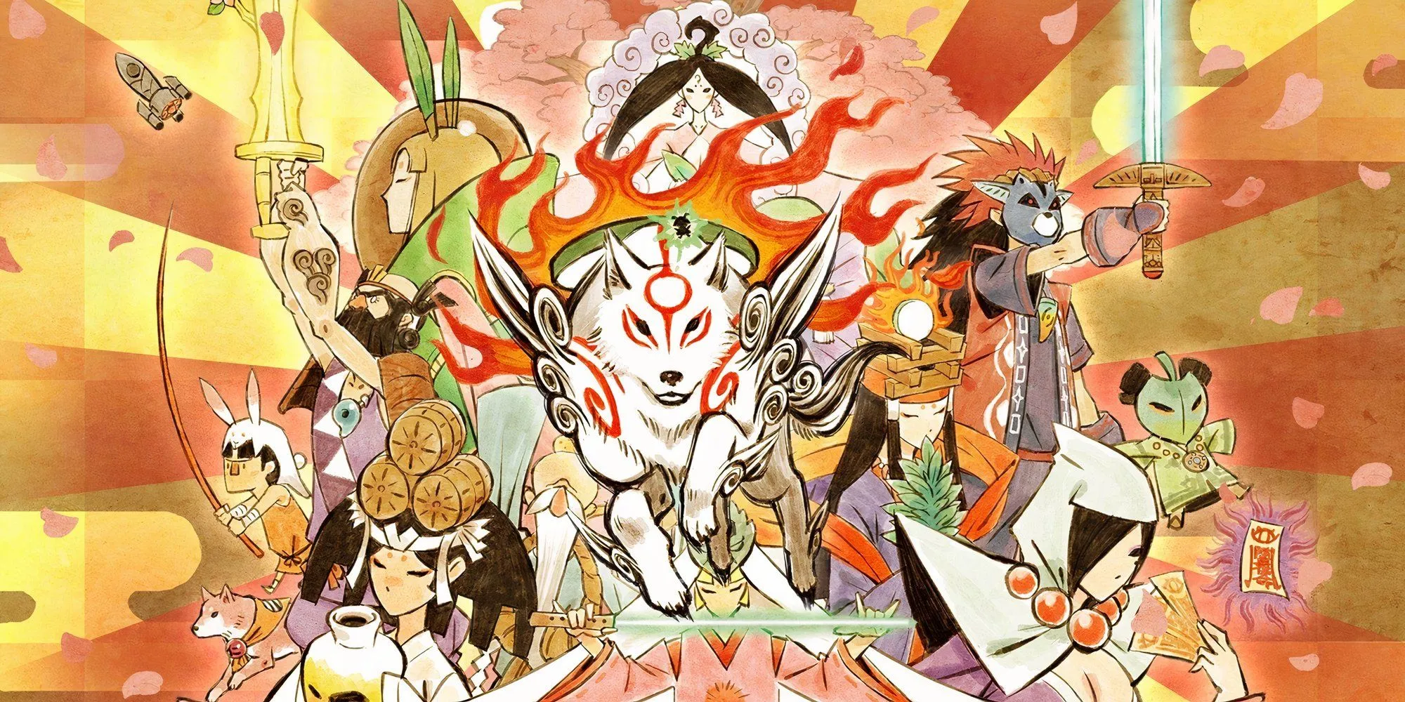 Promo art featuring characters in Okami Promo art featuring characters in Okami