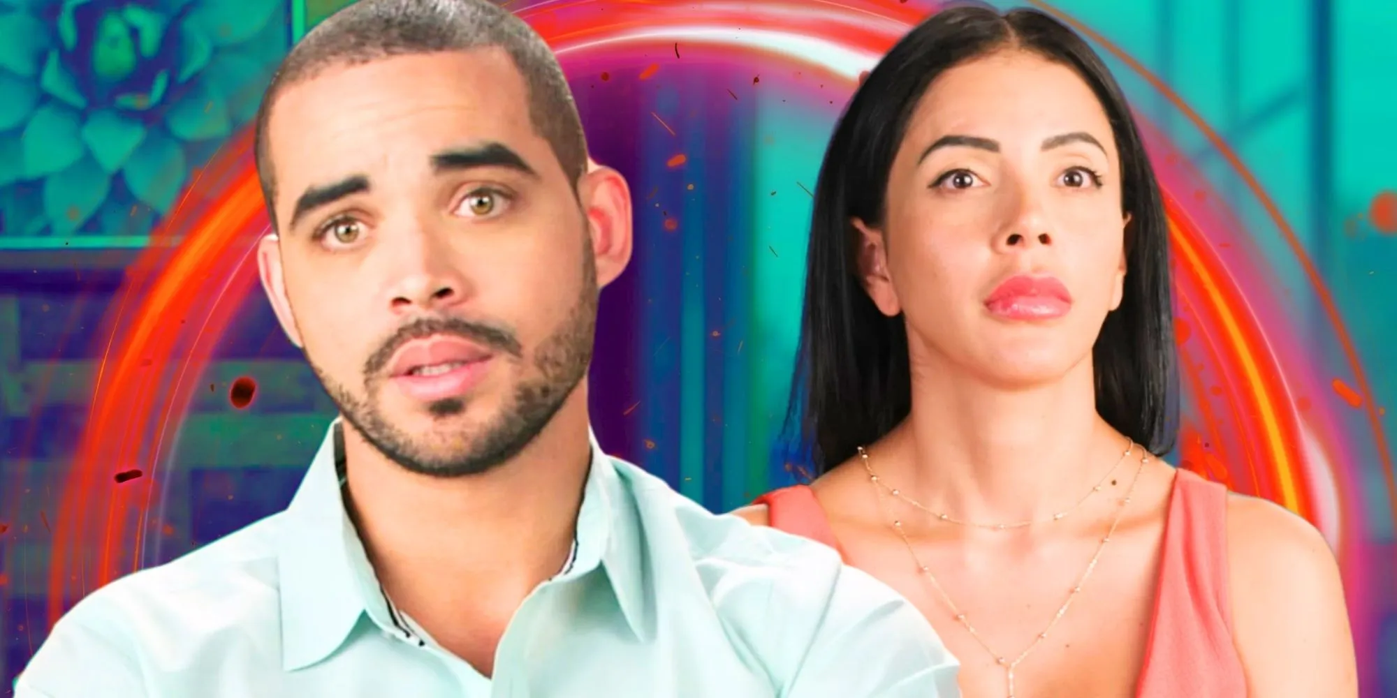 Rob Warne and Jasmine Pineda react during the Tell All.