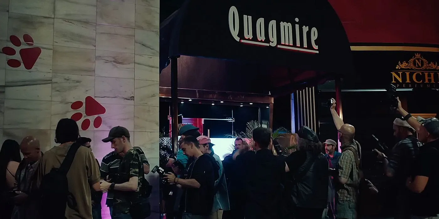 Quagmire club in the Black Mirror season 6 episode Mazey Day. Quagmire club in the Black Mirror season 6 episode Mazey Day.