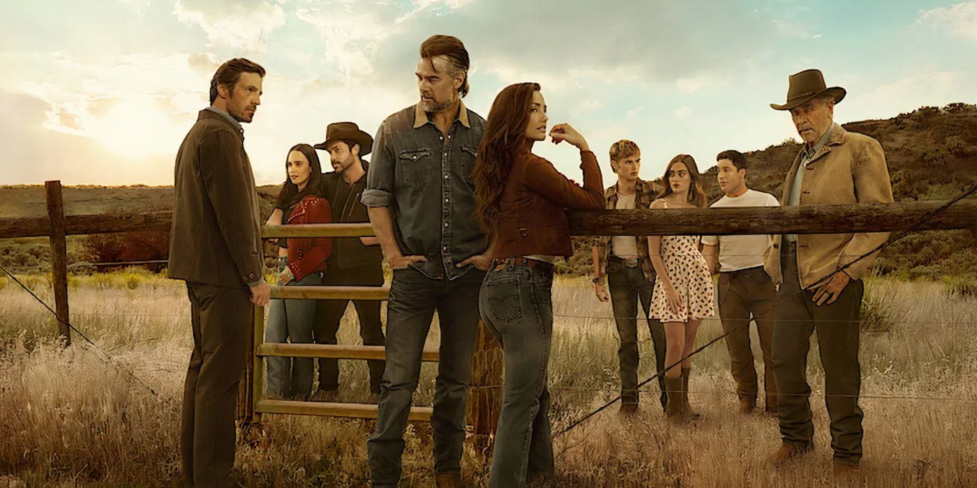 The cast of Ransom Canyon season 1 poses in front of a fence