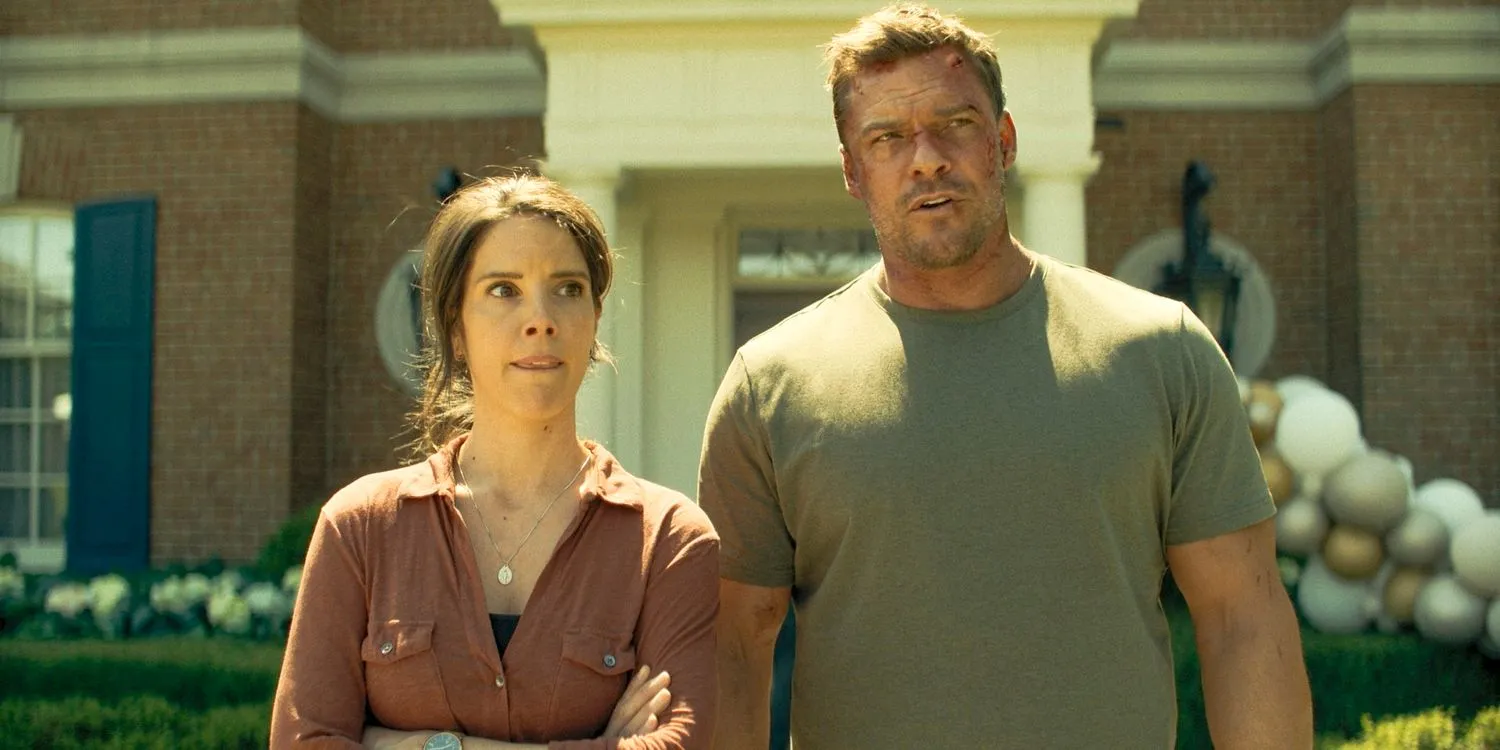 Duffy (Sonya Cassidy) and Jack Reacher (Alan Ritchson) in Reacher Season 3 Ep 8 Duffy (Sonya Cassidy) and Jack Reacher (Alan Ritchson) in Reacher Season 3 Ep 8