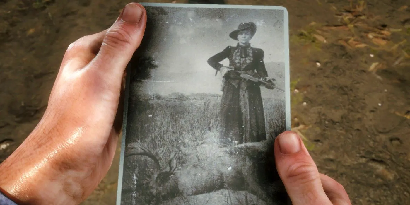 Player holding photo of Black Belle