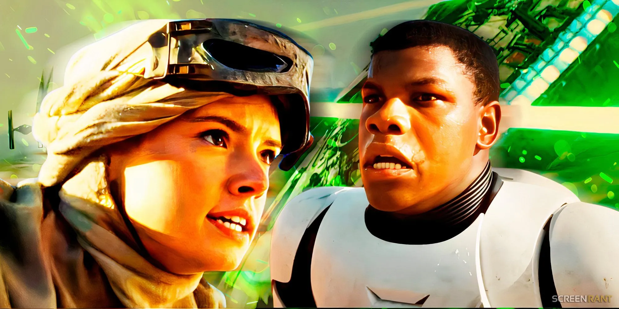 Rey and Finn in The Force Awakens