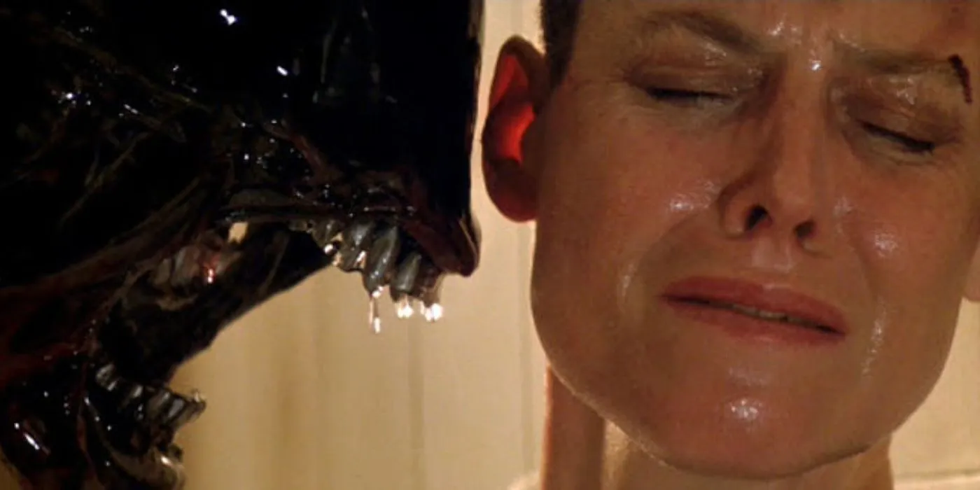 Sigourney Weaver as Ripley and the Xenomorph in Alien 3