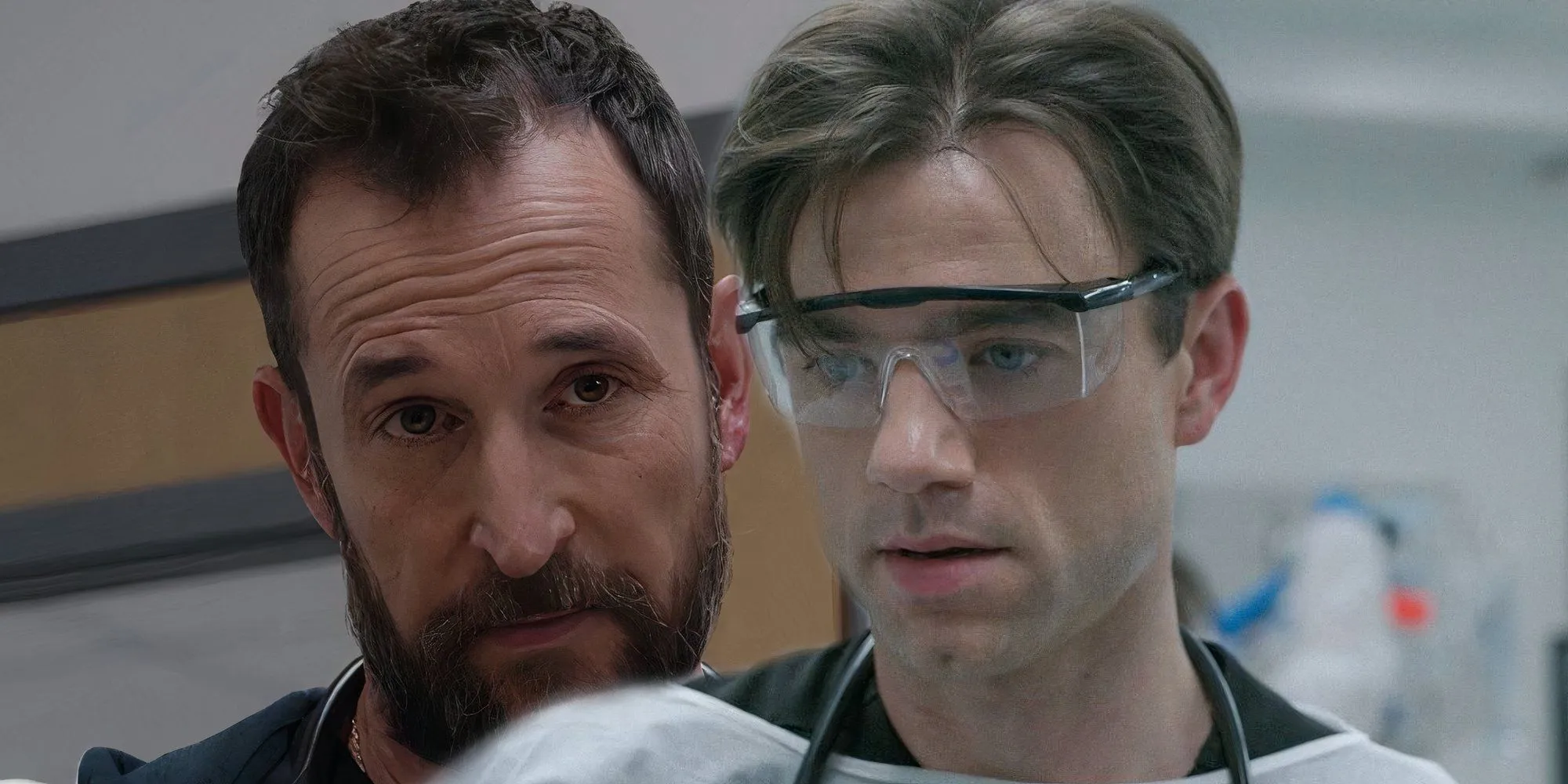 Robby looking grim next to Langdon looking worried in The Pitt Robby looking grim next to Langdon looking worried in The Pitt