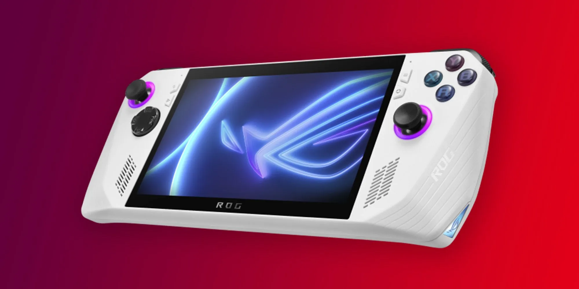 An image of the ASUS ROG Ally handheld Windows gaming device at an angle. An image of the ASUS ROG Ally handheld Windows gaming device at an angle.