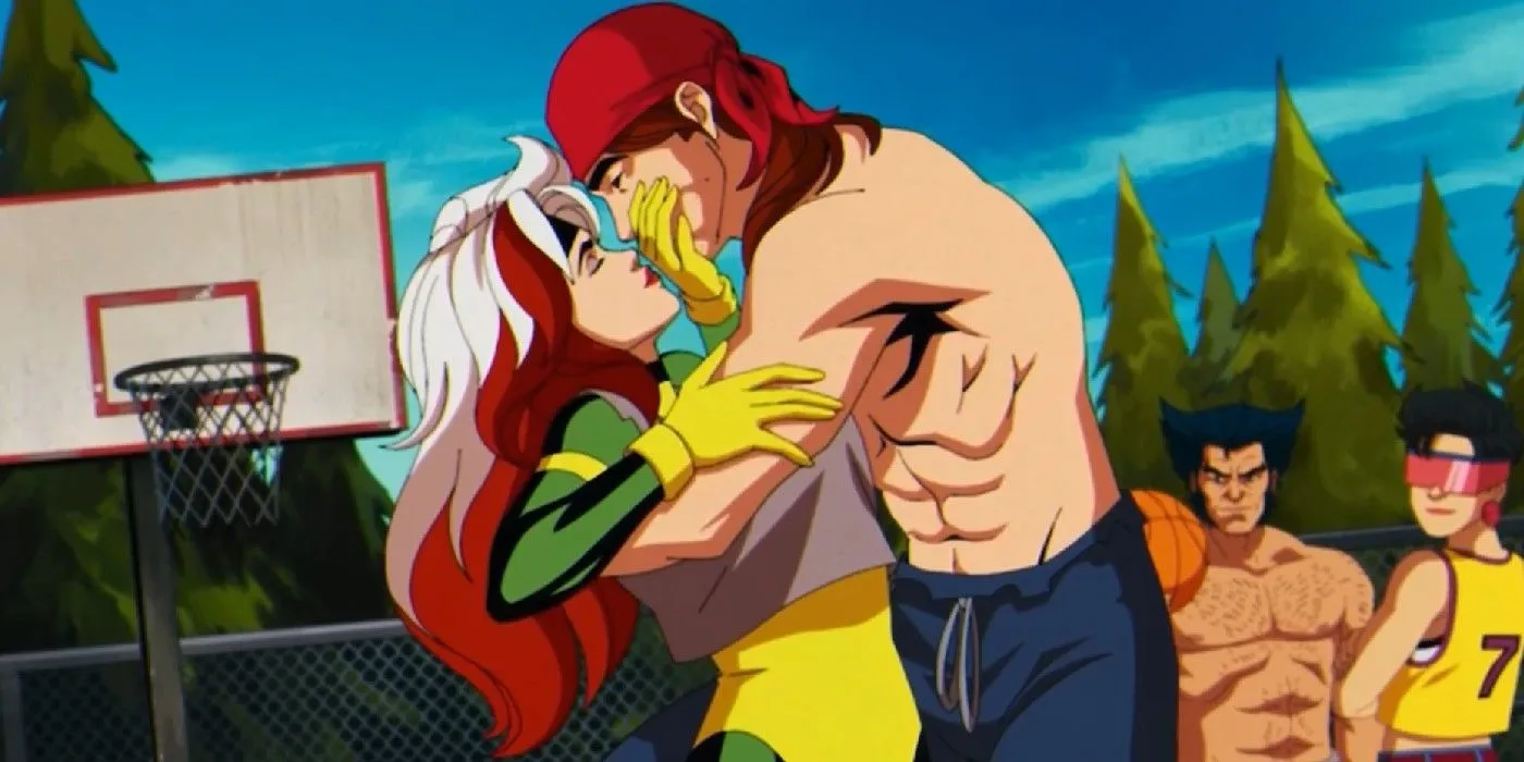 Rogue kissing Gambit in X-Men 97