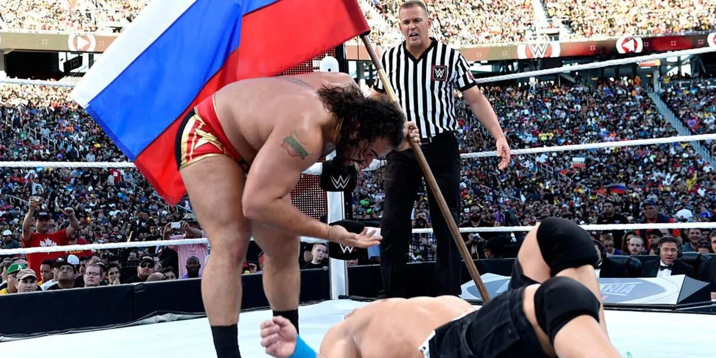 Rusev taunting John Cena