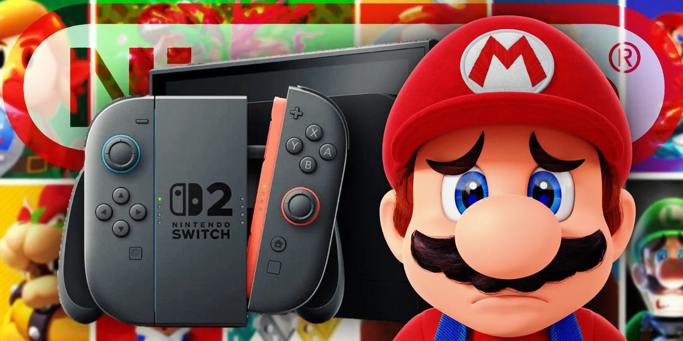 Sad Mario next to the Nintendo Switch 2