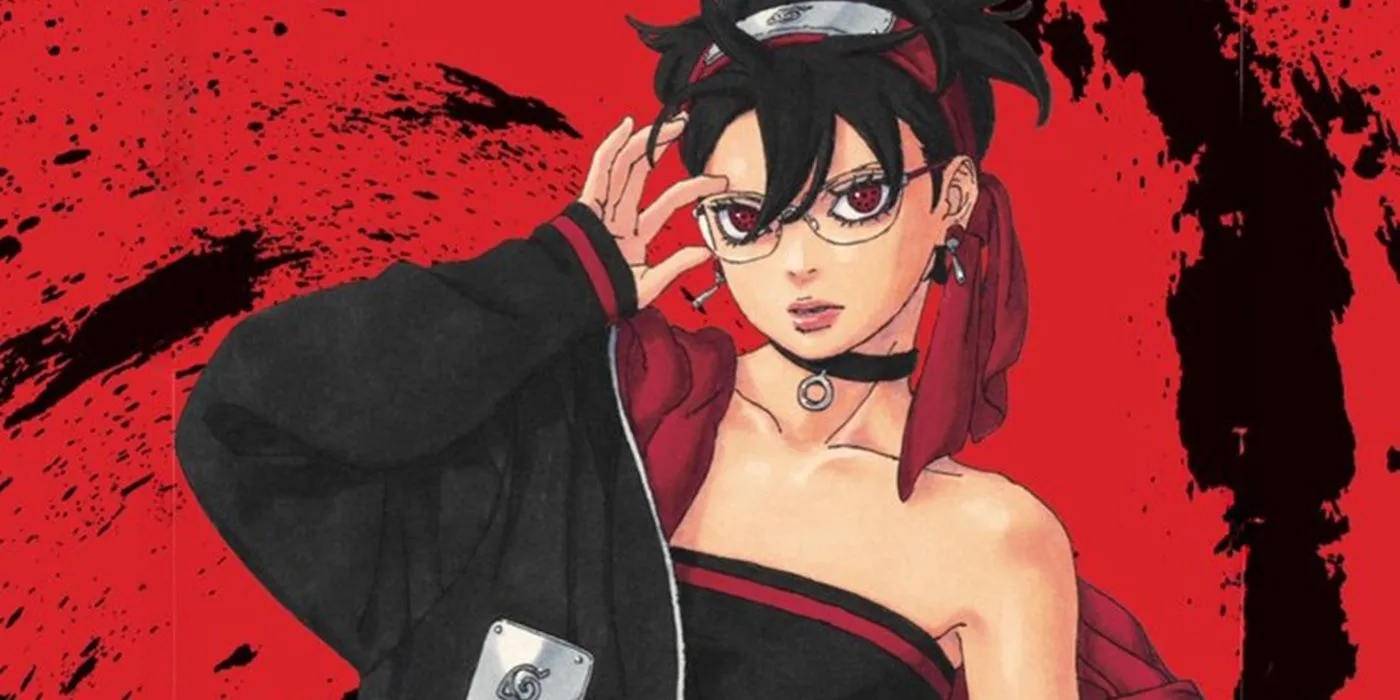 Sarada from Boruto Two Blue Vortex using her Mangekyo Sharingan