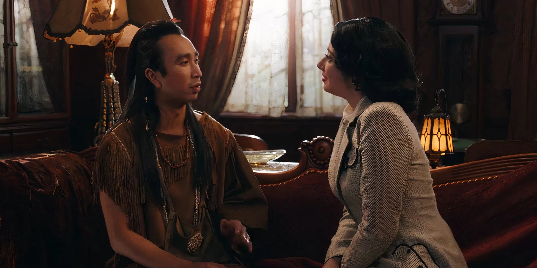 Sass and Joan Talk on Couch in Ghosts