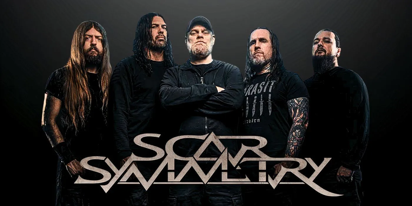 The band Scar Semetry alongside their logo The band Scar Semetry alongside their logo