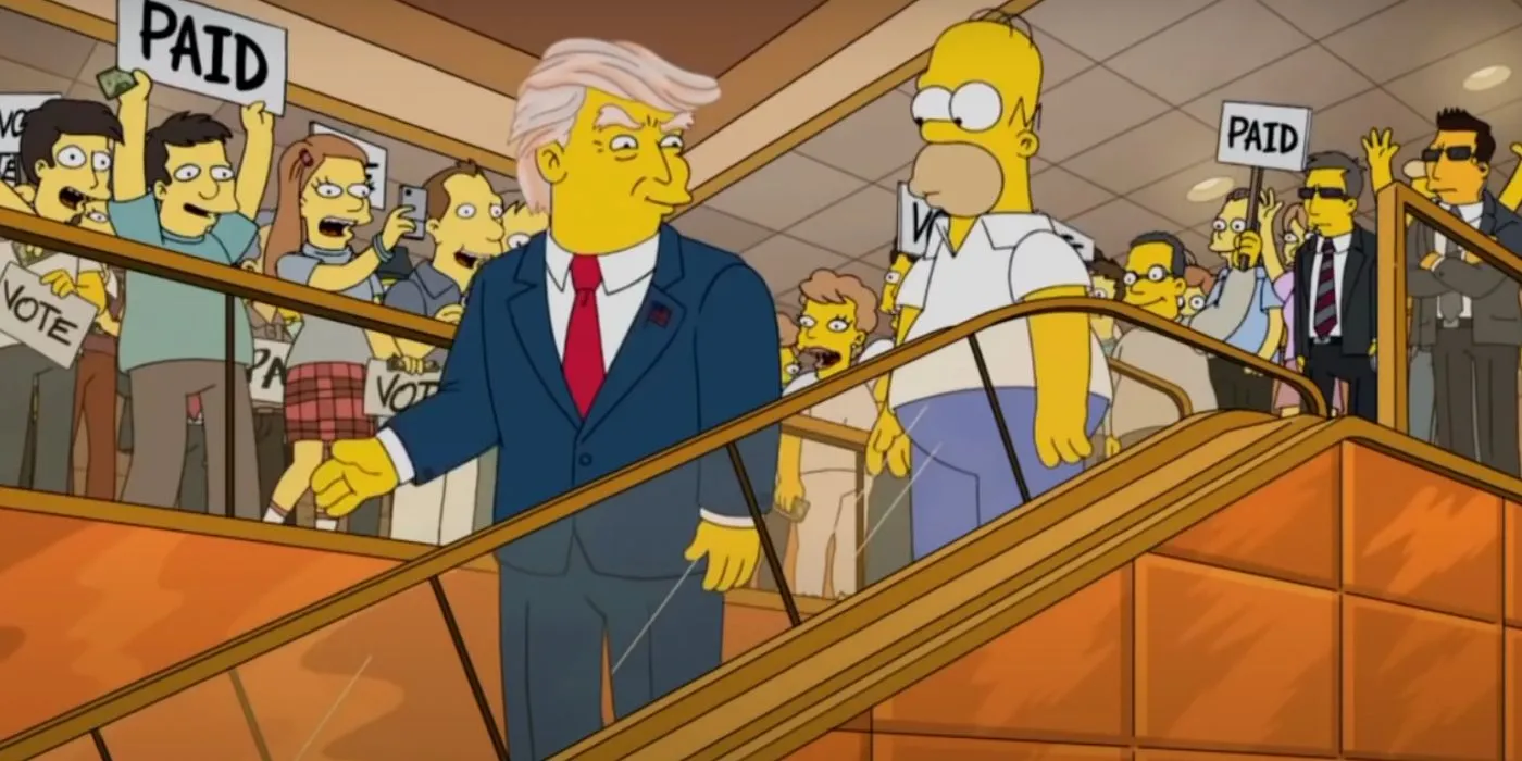 Donald Trump slowly going down a escalator after announcing presidency in The Simpsons Donald Trump slowly going down a escalator after announcing presidency in The Simpsons