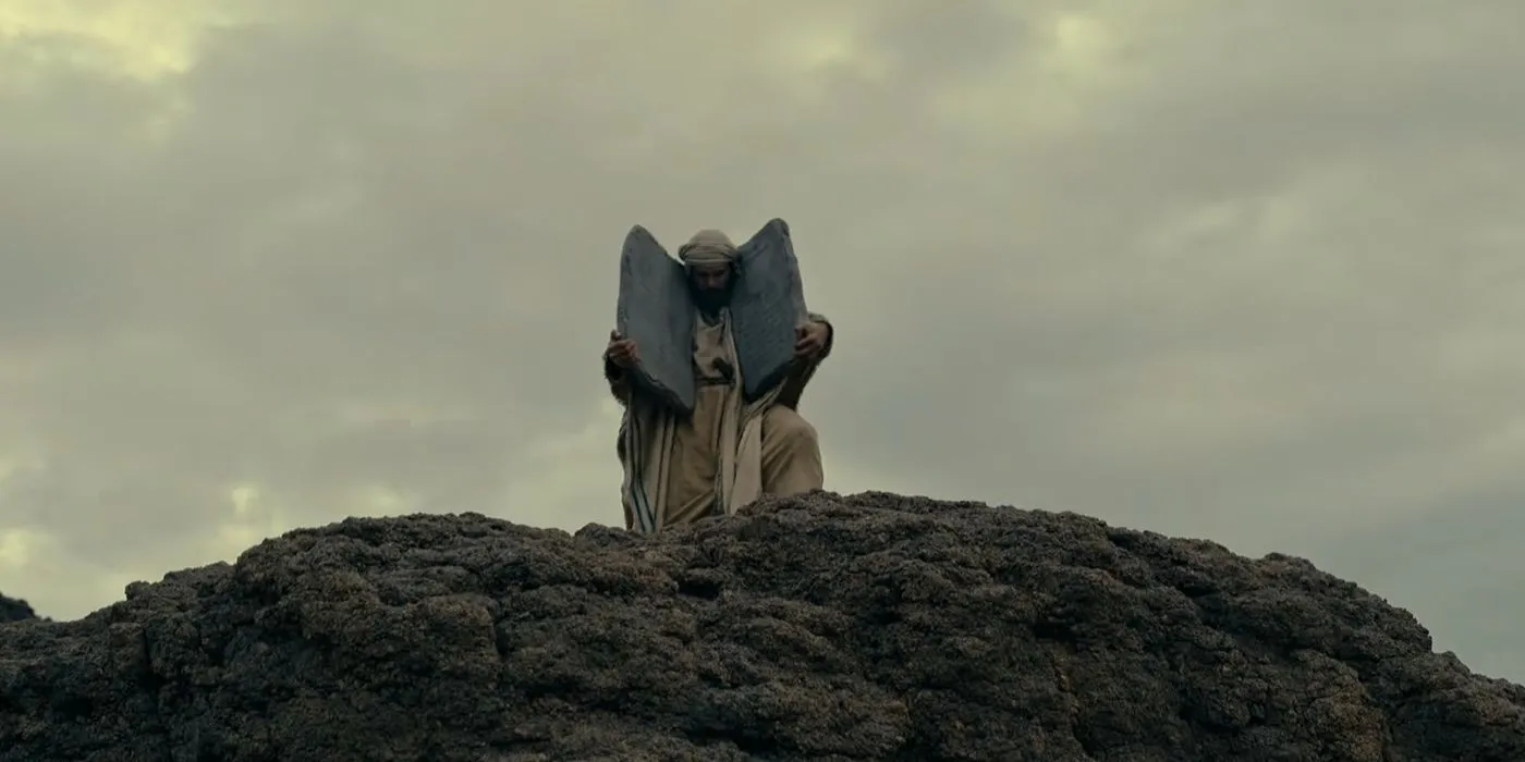 Moses holding the Ten Commandments in Testament The Story of Moses
