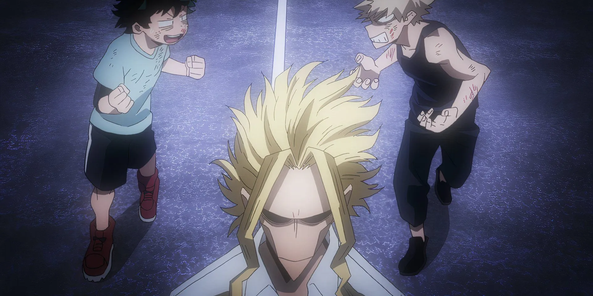 Deku and Bakugo walking behind All Might in My Hero Academia Deku and Bakugo walking behind All Might in My Hero Academia
