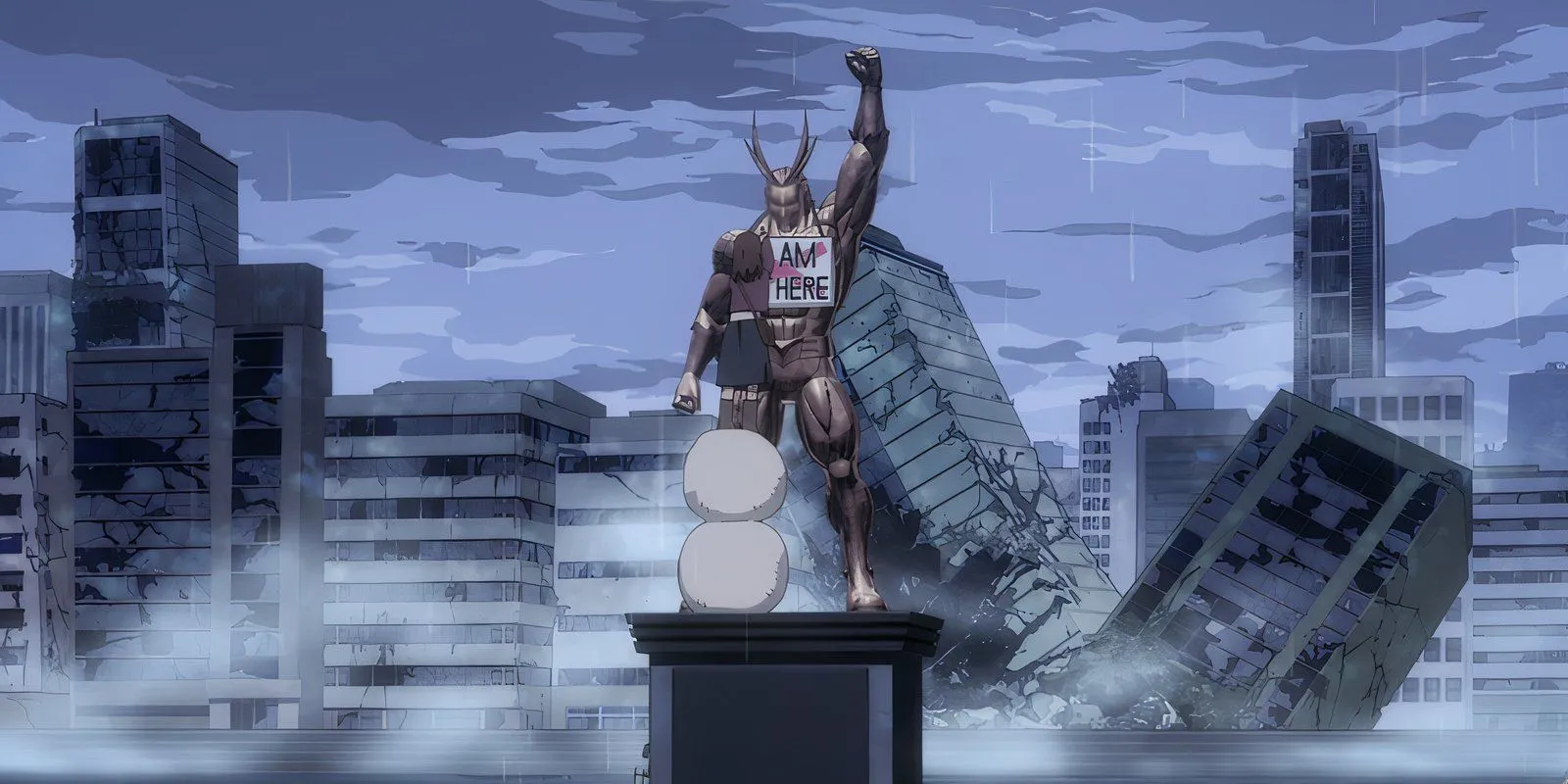 Women cleaning All Might's statue Women cleaning All Might's statue