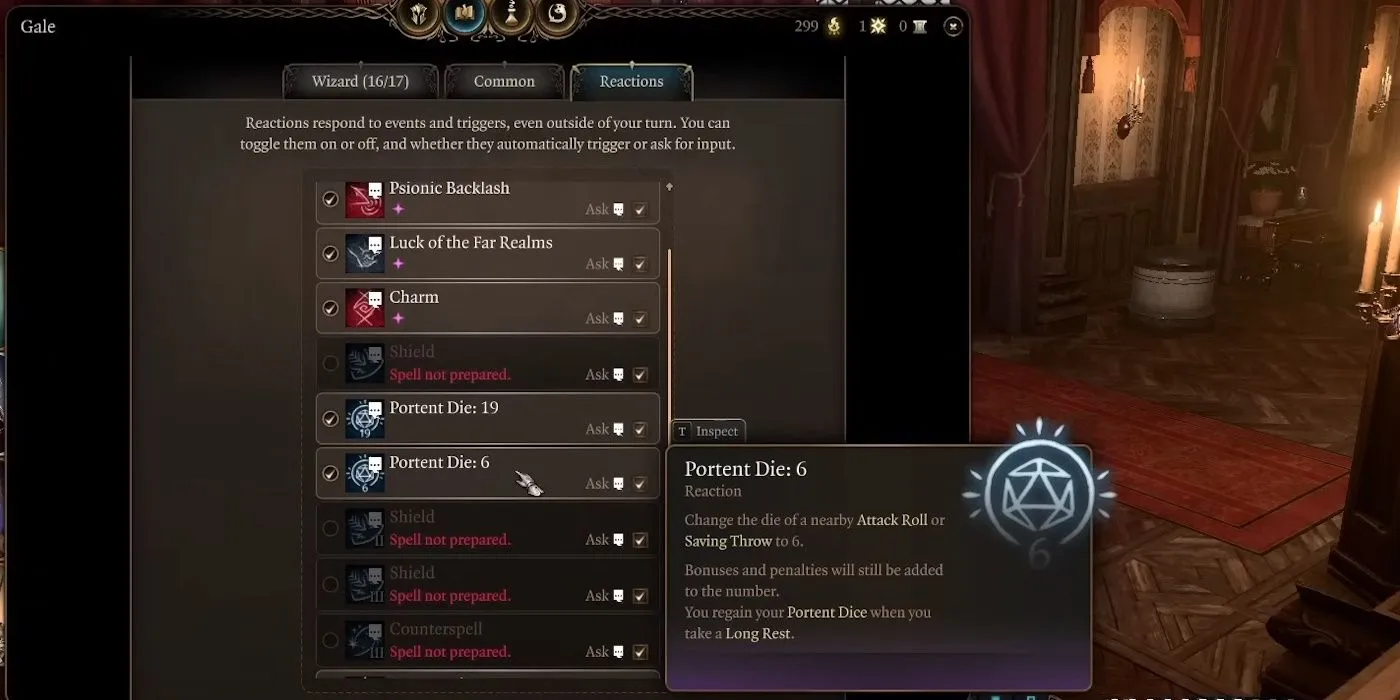 Gale using Portent dice