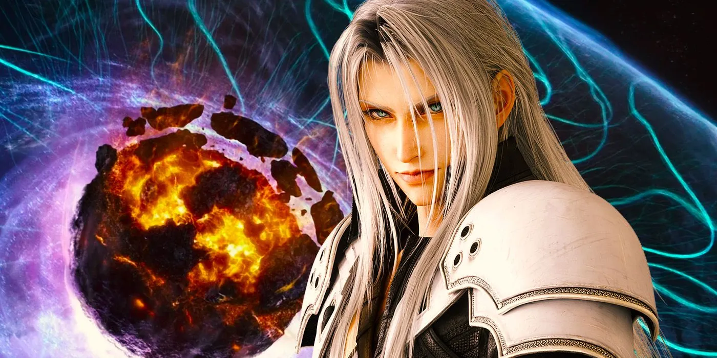 Sephiroth facing the Meteor from the original FF7.