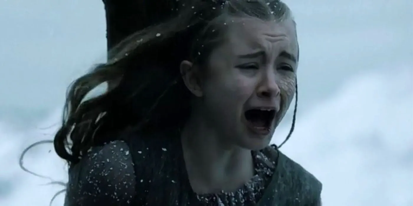Shireen screaming before being sacrificed on Game of Thrones