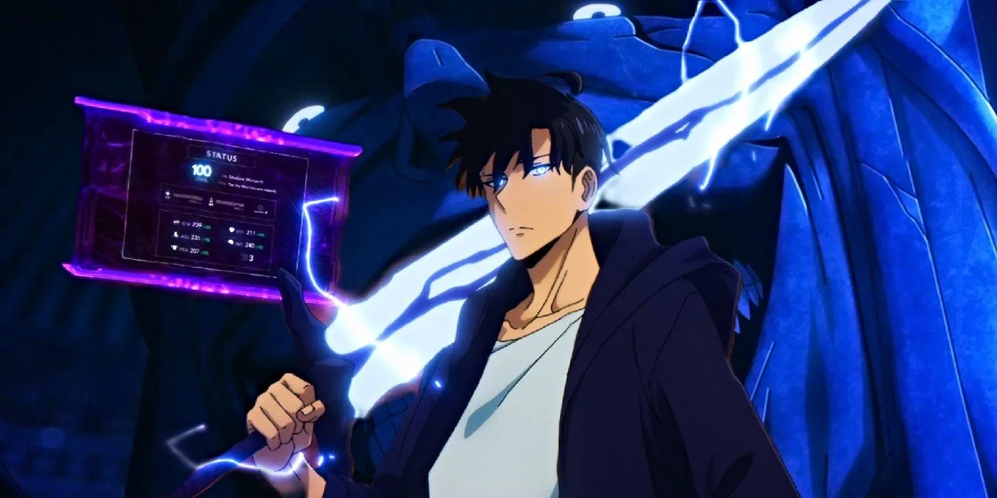 Jinwoo confronting a powerful enemy in Solo Leveling.