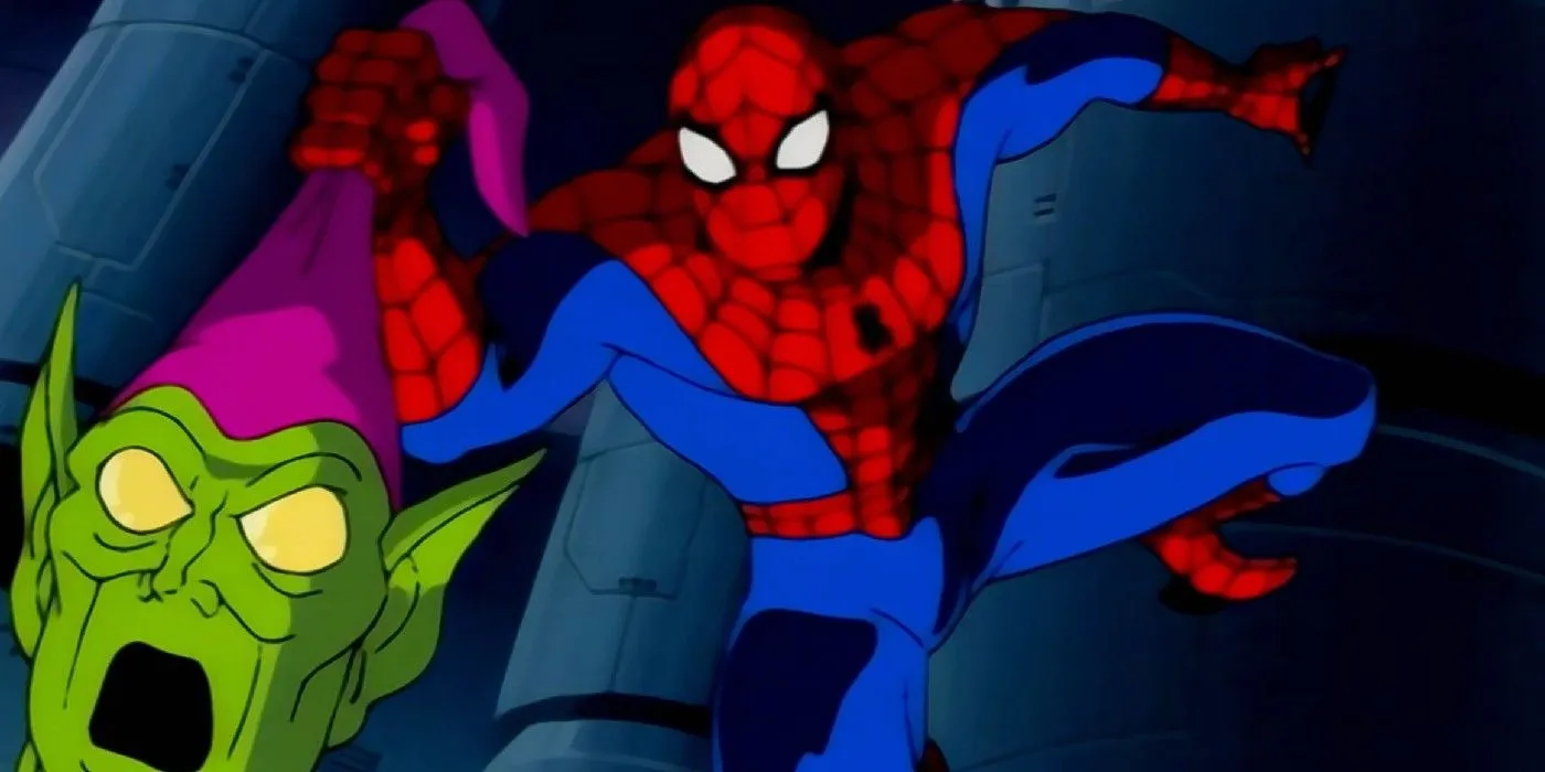Spider-Man holding Green Goblin's mask Spider-Man holding Green Goblin's mask