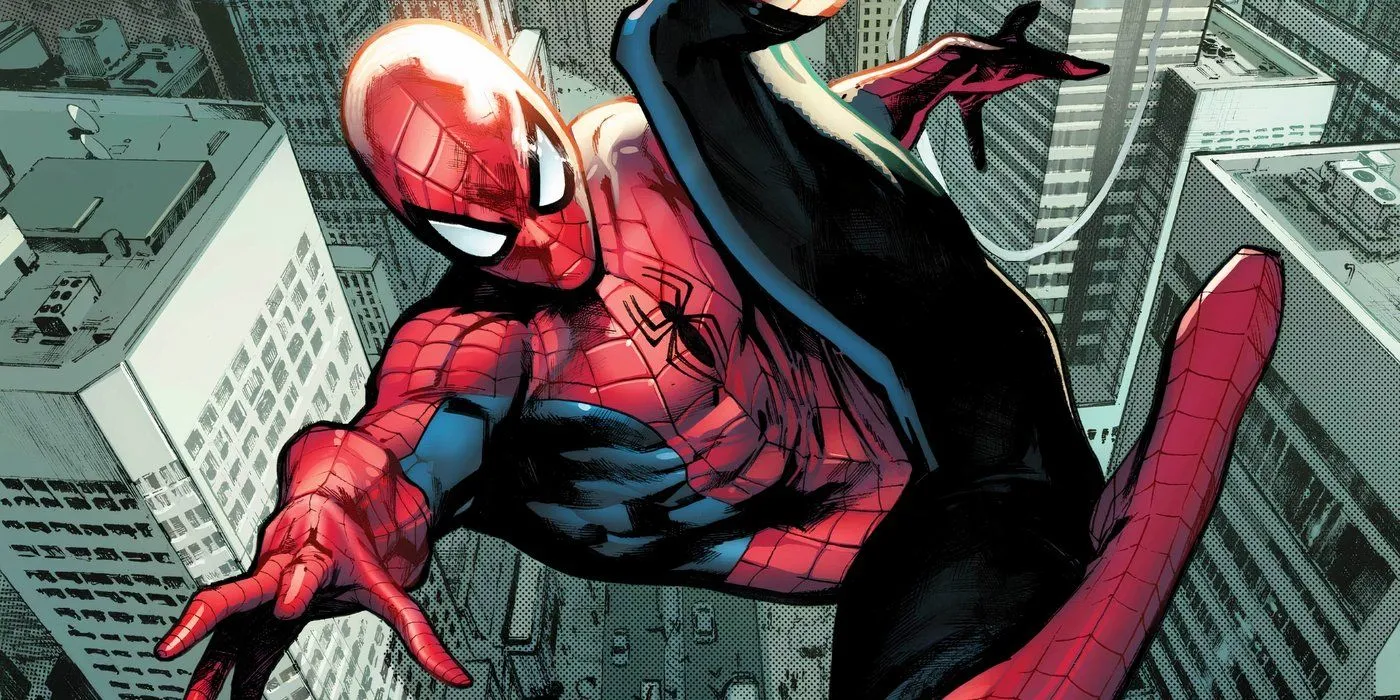 Marvel Comics' Spider-Man swinging through New York City.
