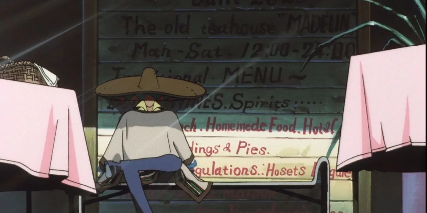 Spike wearing a sombrero in Cowboy Bebop