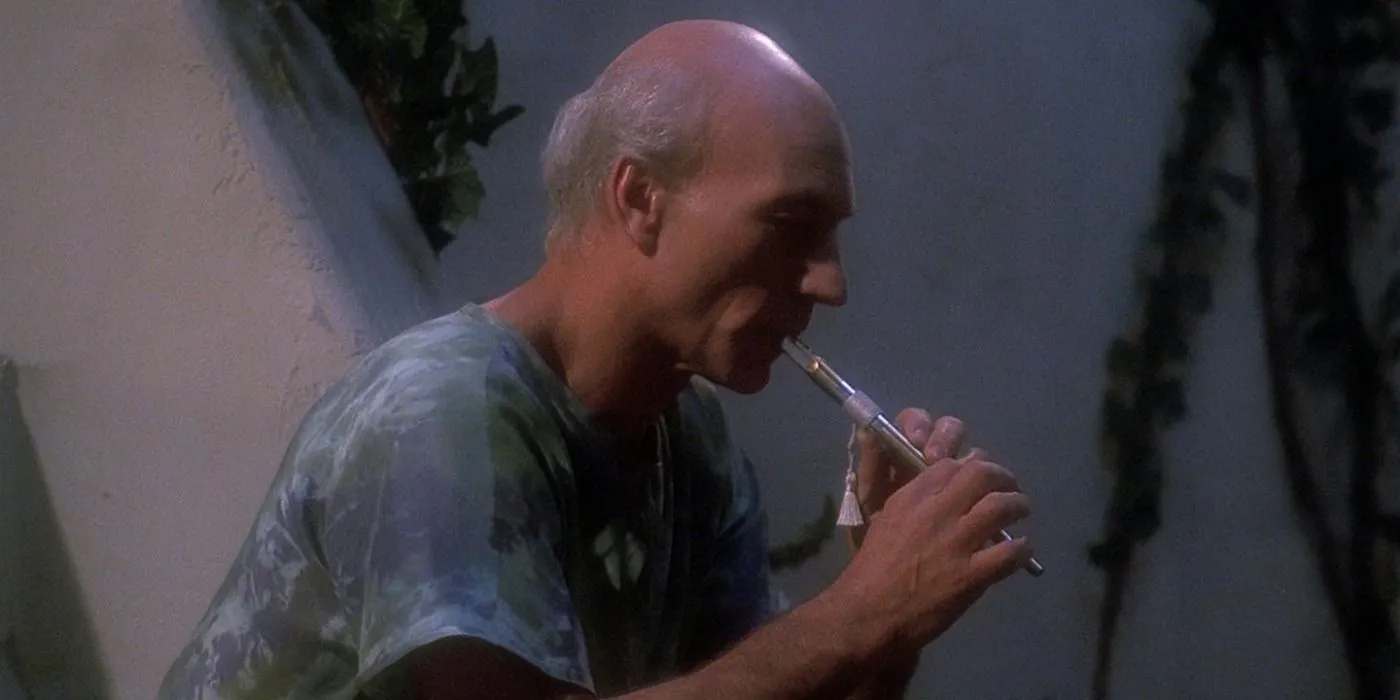 Picard playing the flute