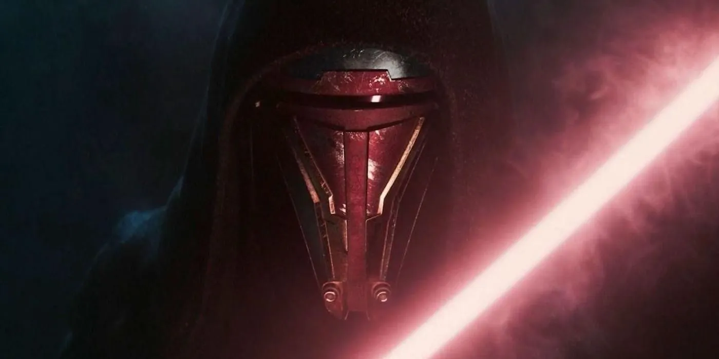 Darth Revan's mask illuminated by a red lightsaber from the Star Wars Knights of the Old Republic remake trailer Darth Revan's mask illuminated by a red lightsaber from the Star Wars Knights of the Old Republic remake trailer