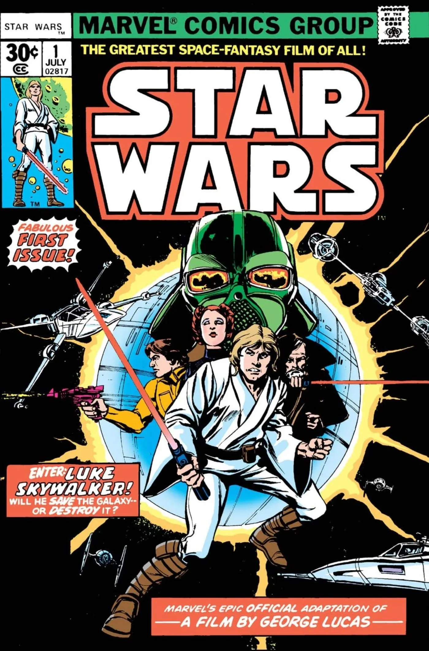 Star Wars Vol 1 #1 cover featuring the original characters from A New Hope in comic book form.