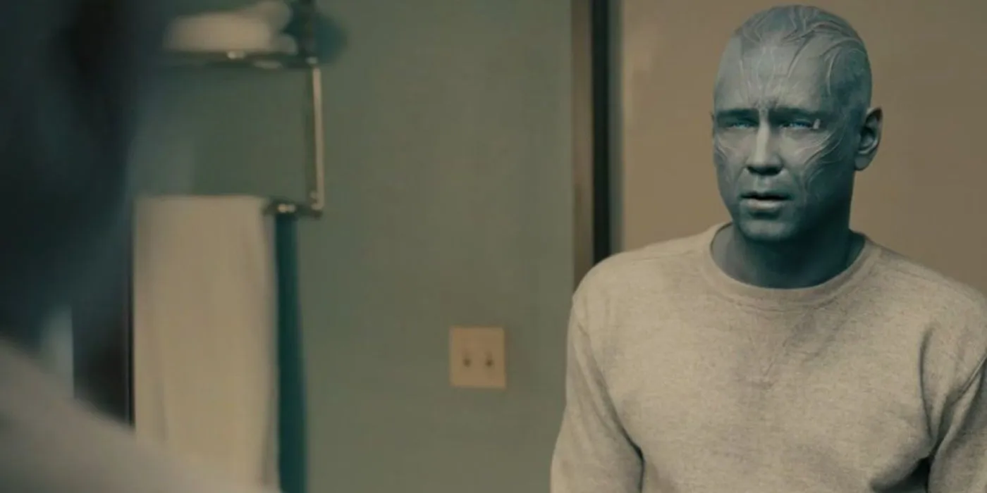 Colin Farrell as John Sugar turning into an alien in Sugar