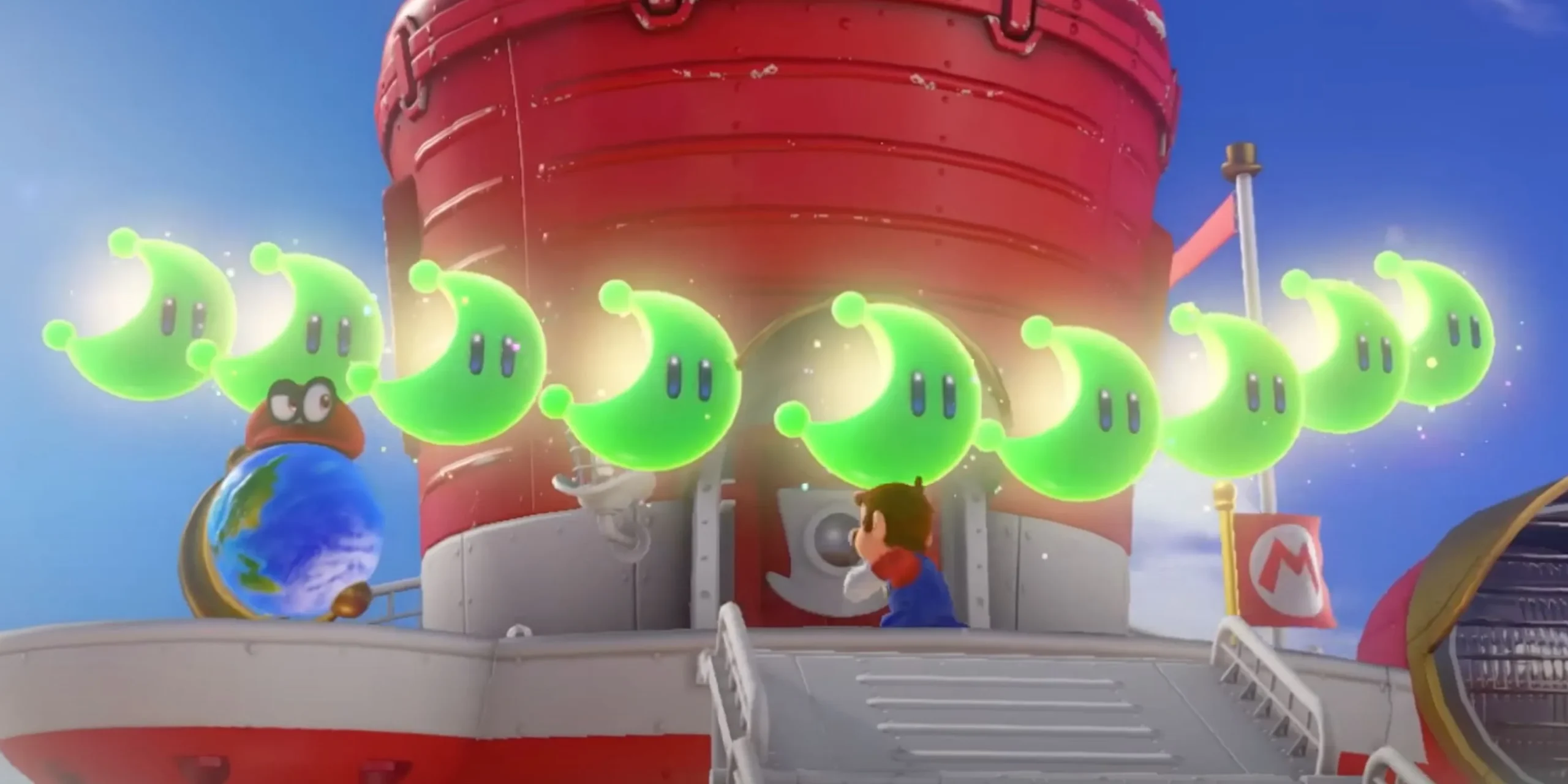 Mario collects Power Moons in Super Mario Odyssey.
