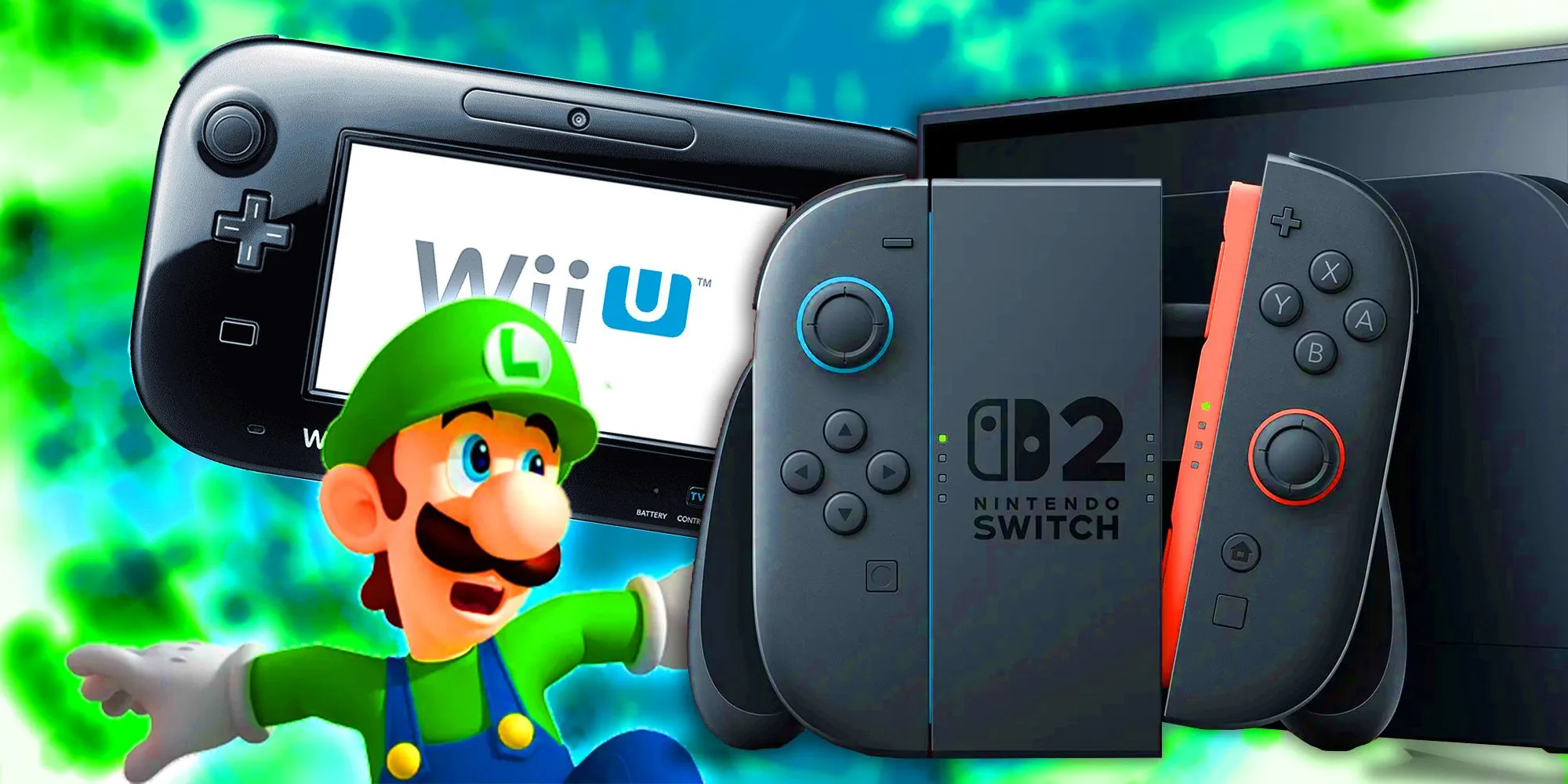 Comparison of Switch 2 and Wii U with anxious Luigi. Comparison of Switch 2 and Wii U with anxious Luigi.