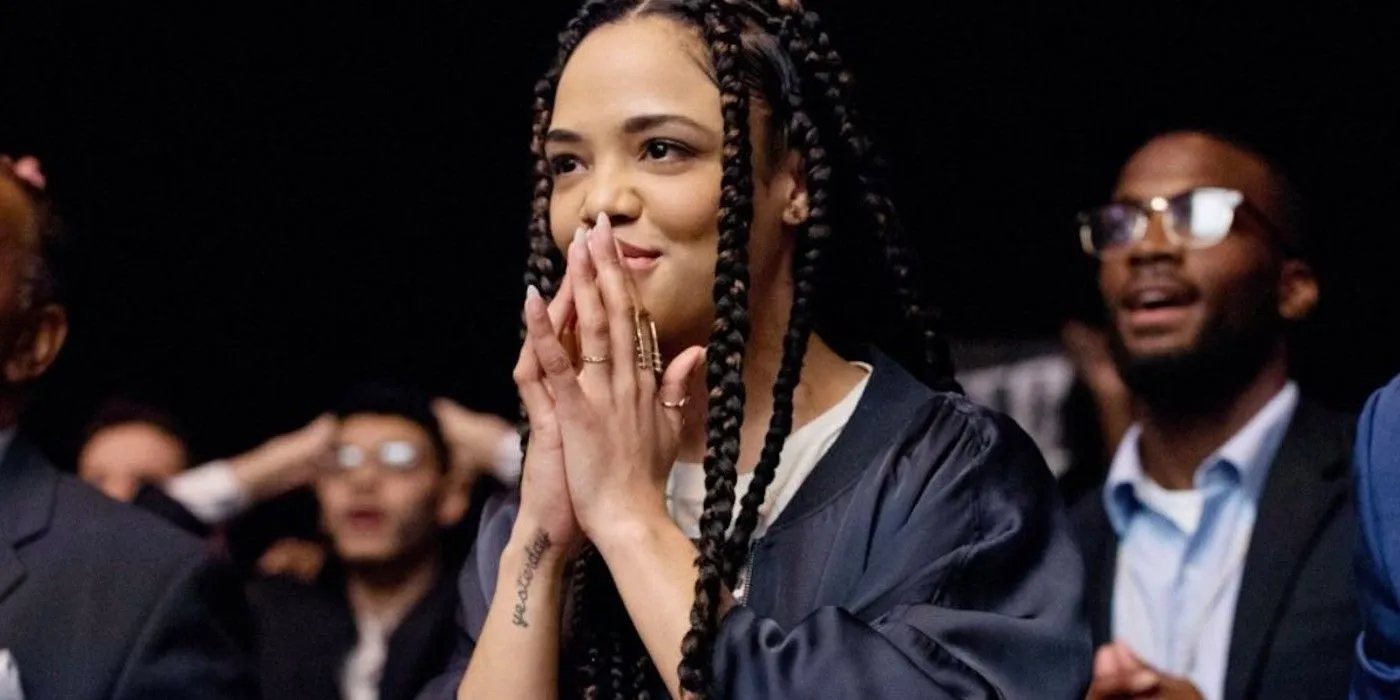 Tessa Thompson as Bianca Taylor smiling in Creed 3 Tessa Thompson as Bianca Taylor smiling in Creed 3