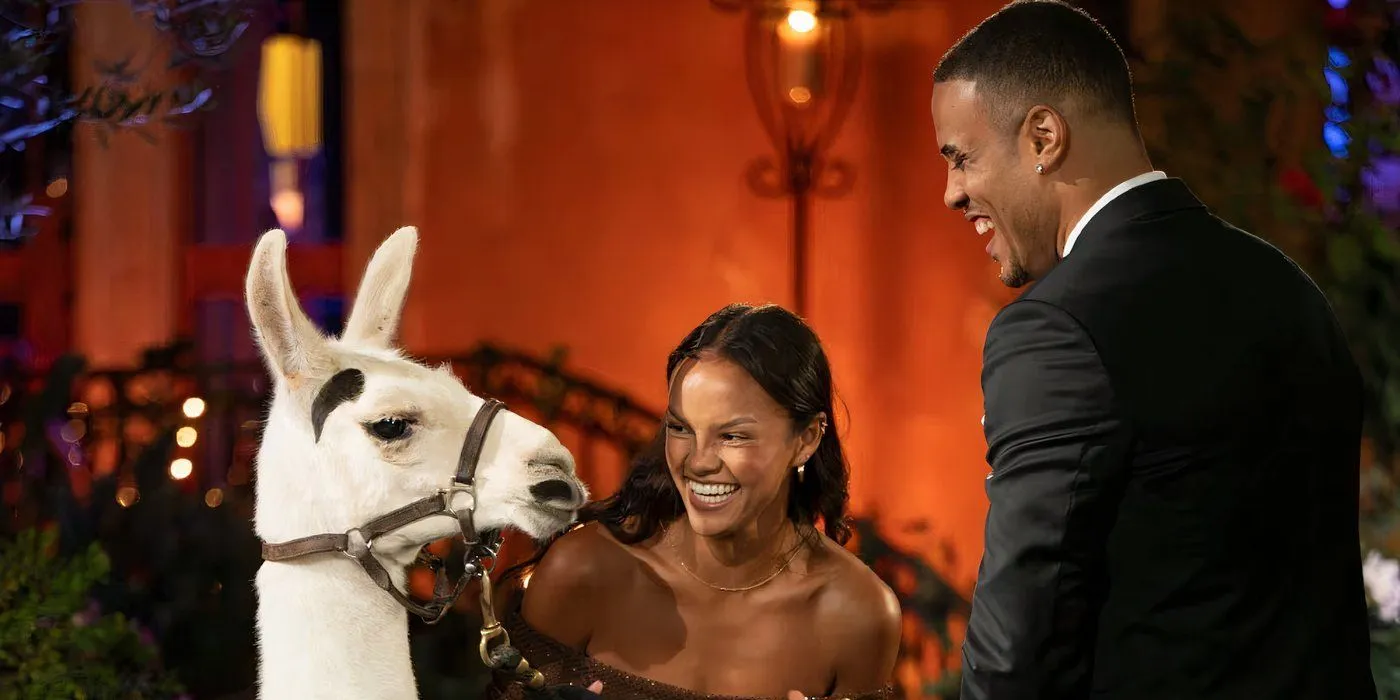 Alexe Godin with Linda the llama on The Bachelor Alexe Godin with Linda the llama on The Bachelor